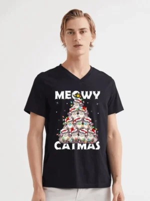 Cat Xmas Lights Santa Meowy Catmas T-Shirt