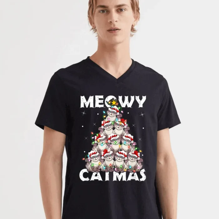 Cat Xmas Lights Santa Meowy Catmas T-Shirt