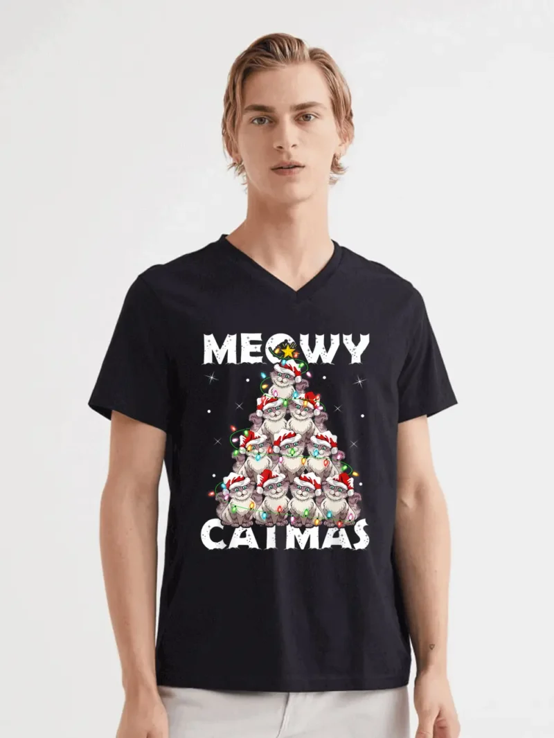 Cat Xmas Lights Santa Meowy Catmas T-Shirt