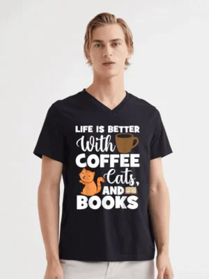 Cats And Books Coffee Cats T-Shirt