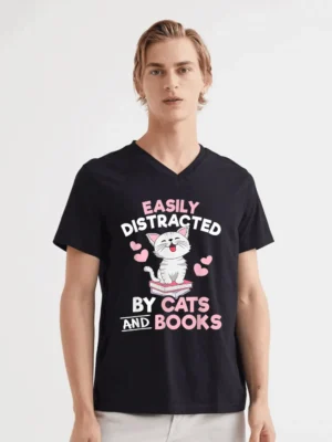 Easily Distracted By Cats And Books Cute T-Shirt