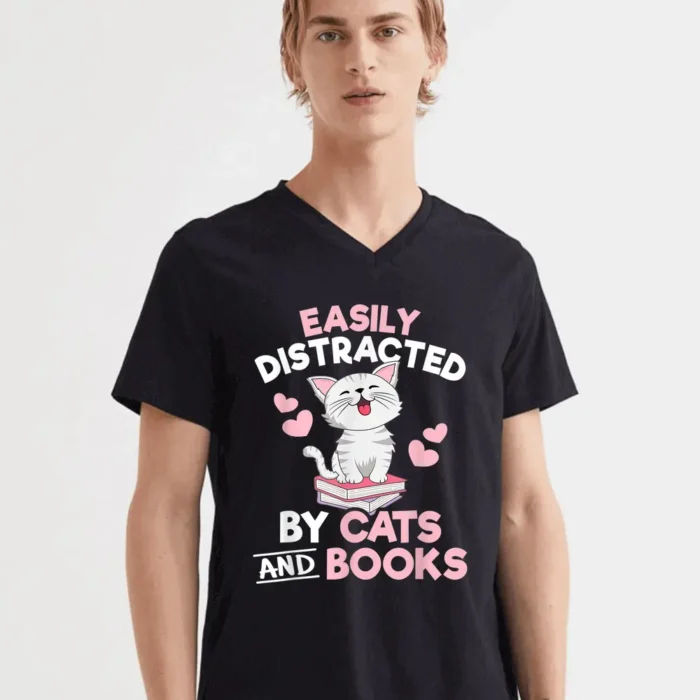 Easily Distracted By Cats And Books Cute T-Shirt
