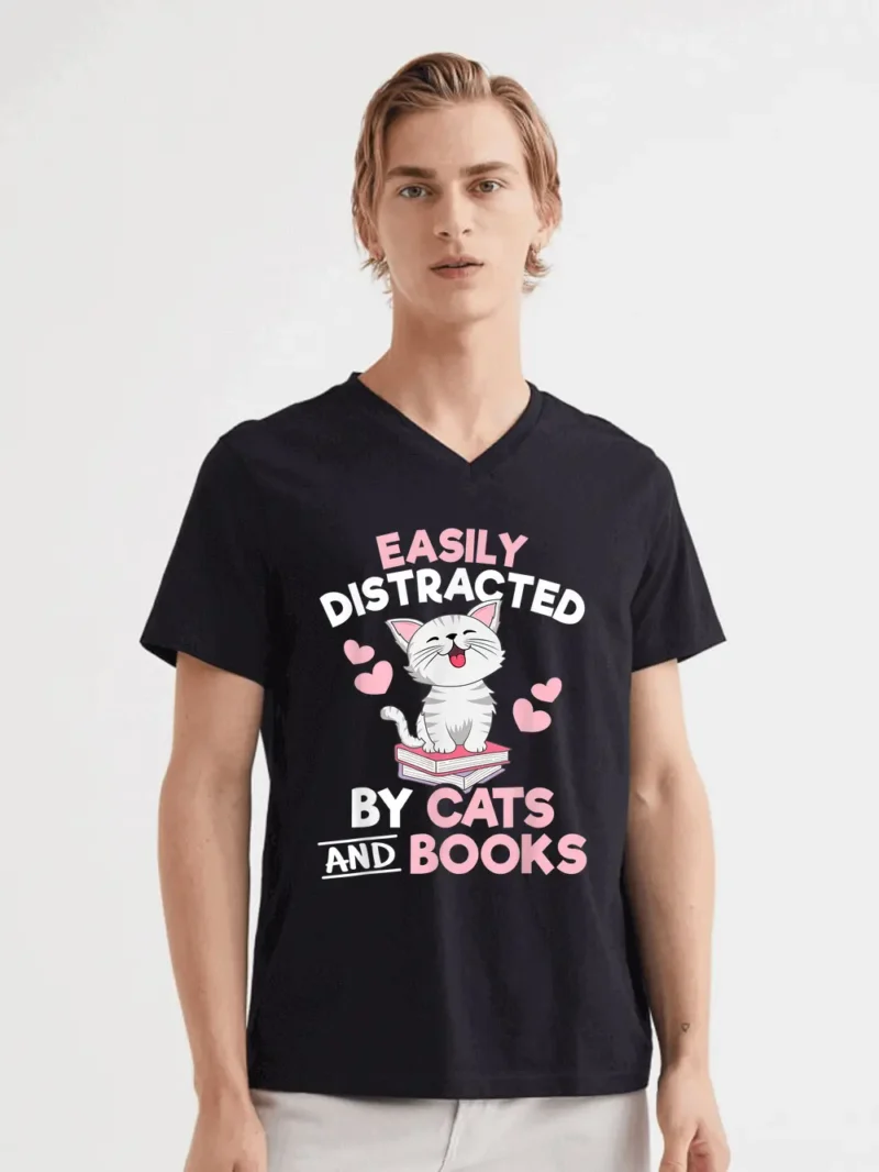 Easily Distracted By Cats And Books Cute T-Shirt