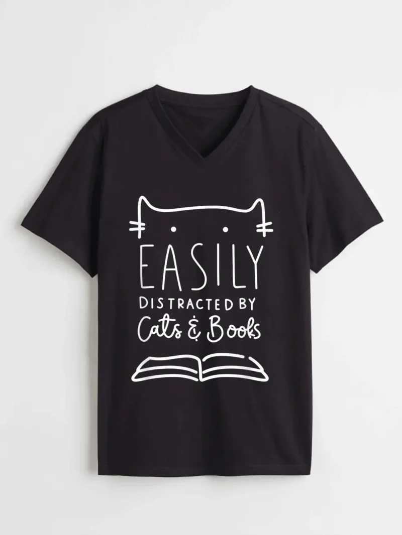 Easily Distracted-Cats And Books T-Shirt - Image 2