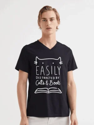 Easily Distracted-Cats And Books T-Shirt