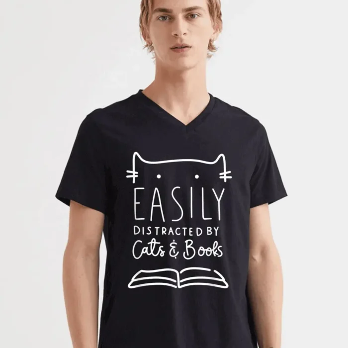 Easily Distracted-Cats And Books T-Shirt
