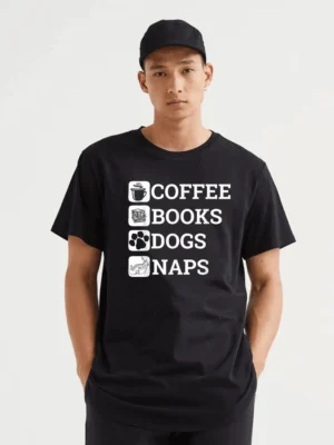 I Need Coffee Books Dogs Naps Lover T-Shirt